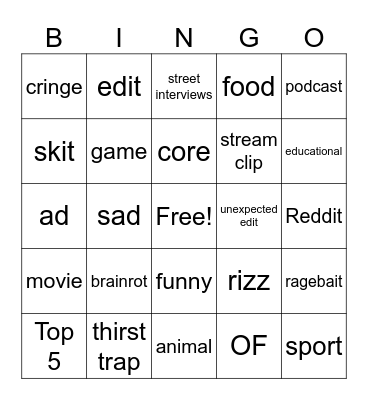 TikTok Bingo Card