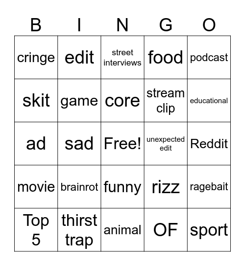 TikTok Bingo Card