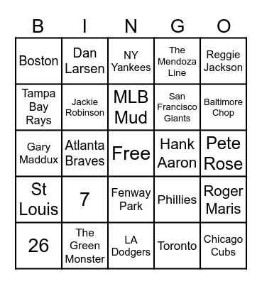 MLB Card 2 Bingo Card
