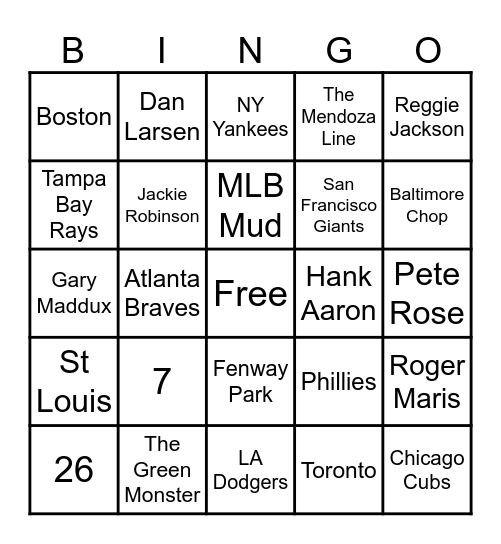 MLB Card 2 Bingo Card