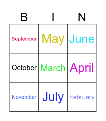 12 Months Bingo Card
