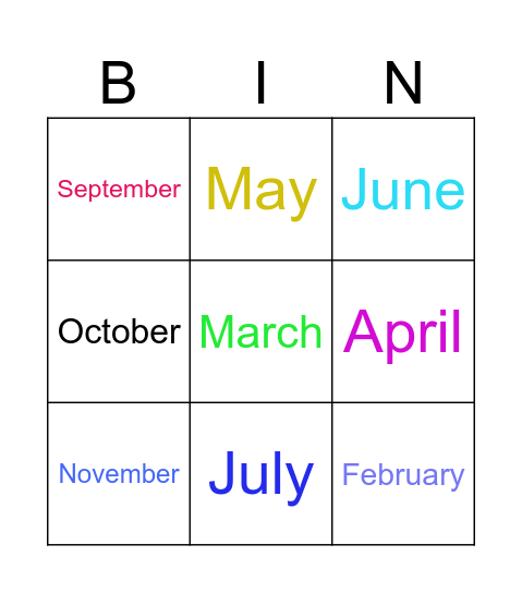12 Months Bingo Card