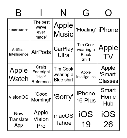 B-TEEZY'S BIG BINGO CARD - WWDC 25! Bingo Card