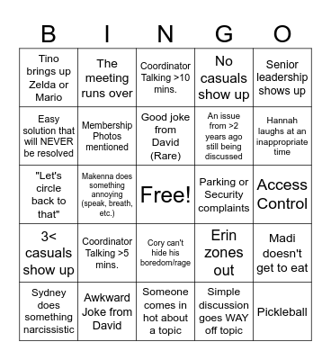 CSR Bingo Card