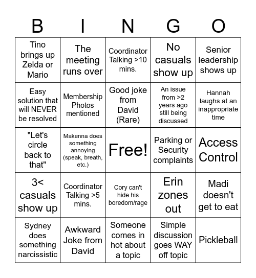 CSR Bingo Card
