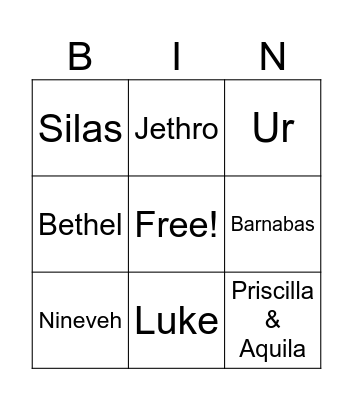 the Bible Bingo Card