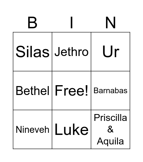 the Bible Bingo Card