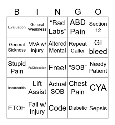 Call Type Bingo Card