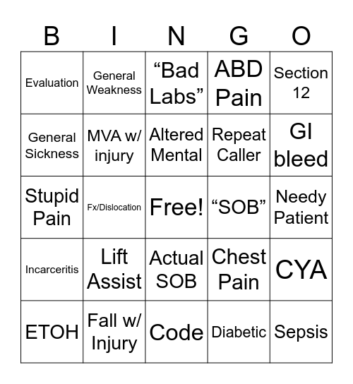 Call Type Bingo Card