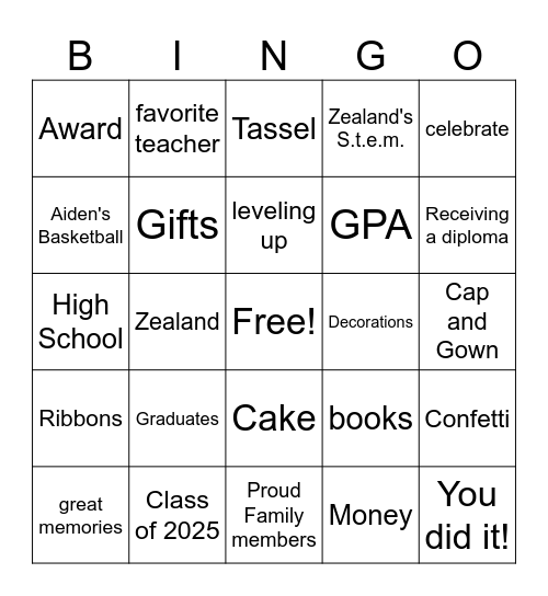 Graduates of 2025 Bingo Card