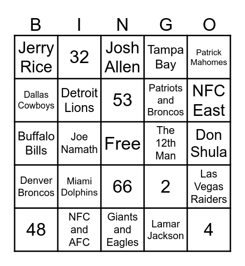 NFL Card 2 Bingo Card