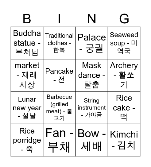 Food Bingo Card