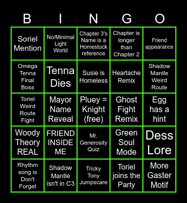 DELTARUNE Chapter 3 Bingo Card