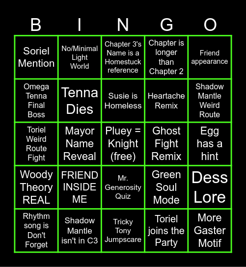 DELTARUNE Chapter 3 Bingo Card