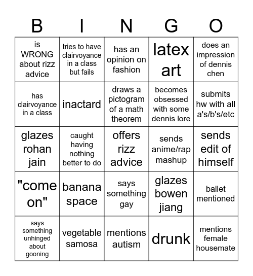 THE RIZZLORD NARAYAN BINGO Card
