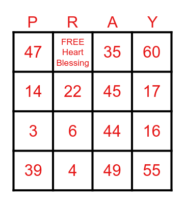 PRAY Bingo Card
