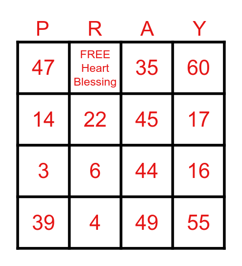 PRAY Bingo Card