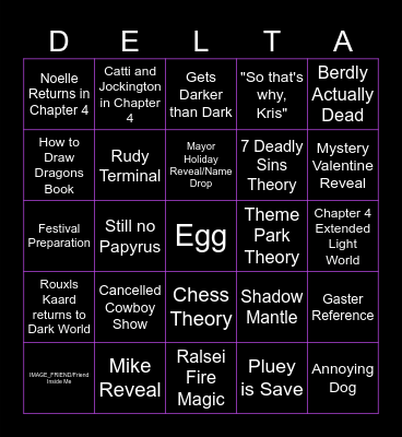 Deltarune Chapter 3+4 prediction Bingo Card
