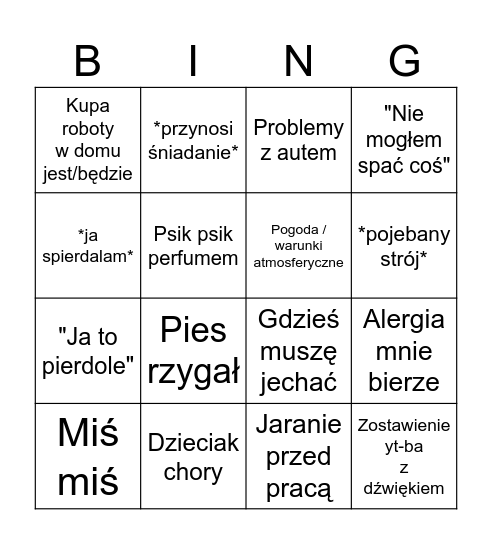 Bing Bing Miś Miś Bingo Card