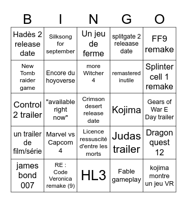SUMMER GAME FEST 2025  -alex Bingo Card