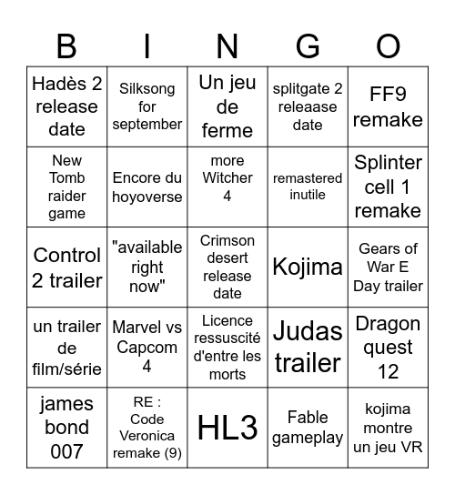SUMMER GAME FEST 2025  -alex Bingo Card