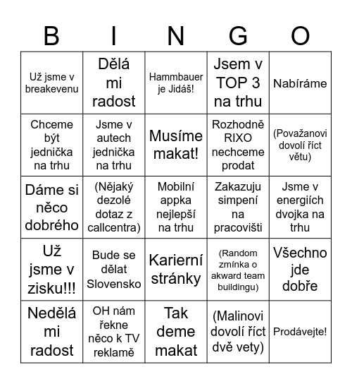 RIXO proslov Bingo Card