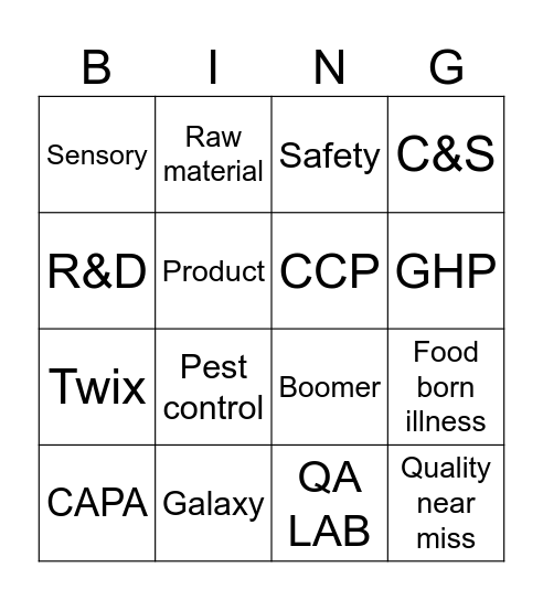 FOOD SAFETY WEEK Bingo Card