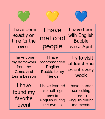 English Bubble Bingo Card
