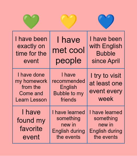 English Bubble Bingo Card