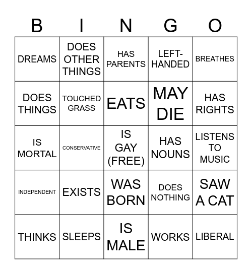 Gay Bingo Card