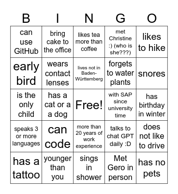 Get-to-know Bingo Card