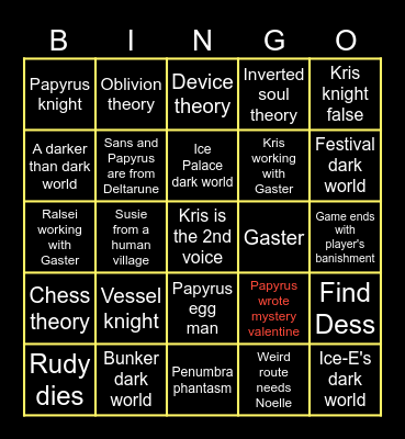 Deltarune Post-CH2 Bingo Card