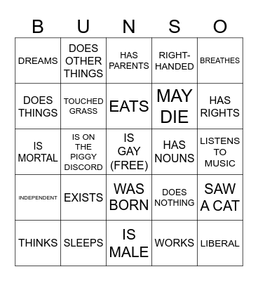 Gay Bingo Card
