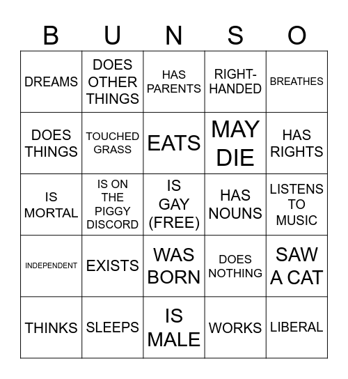 Gay Bingo Card
