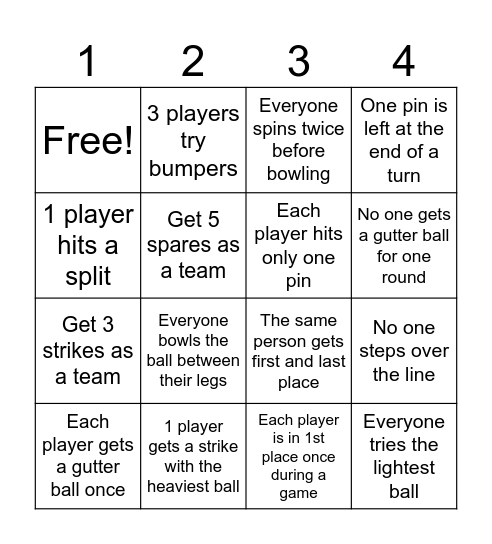 Team Bowling Challenge! Bingo Card