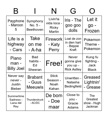 Muziek Bingo CKV Bingo Card