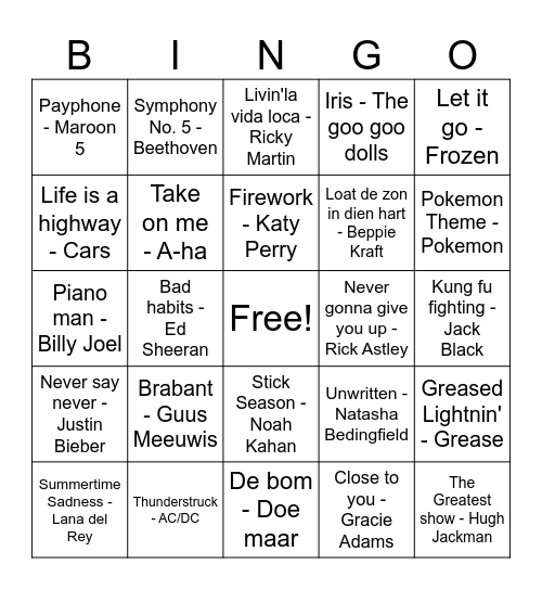 Muziek Bingo CKV Bingo Card