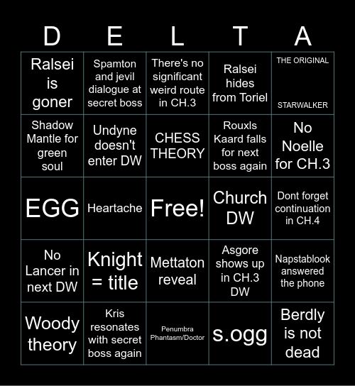 DELTARUNE TOMRROW Bingo Card