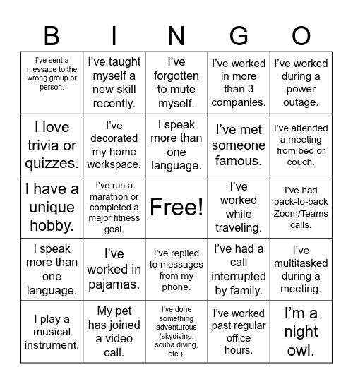 Untitled Bingo Card