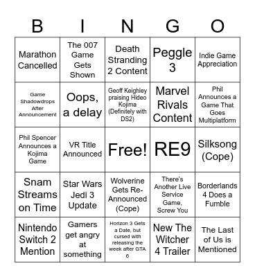 Summer Games Festival 2025 Bingo Card
