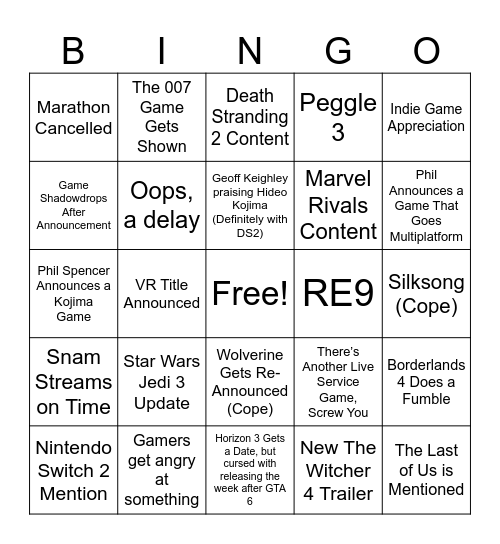 Summer Games Festival 2025 Bingo Card