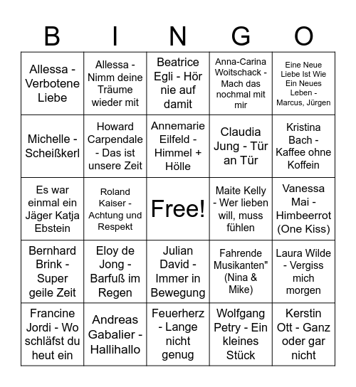 Schlager Bingo Card