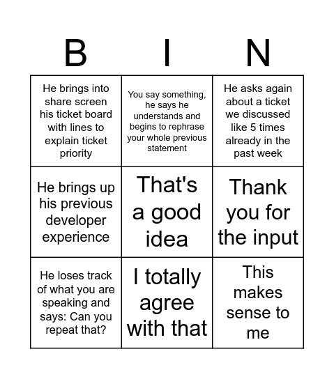 Remo Bingo Card
