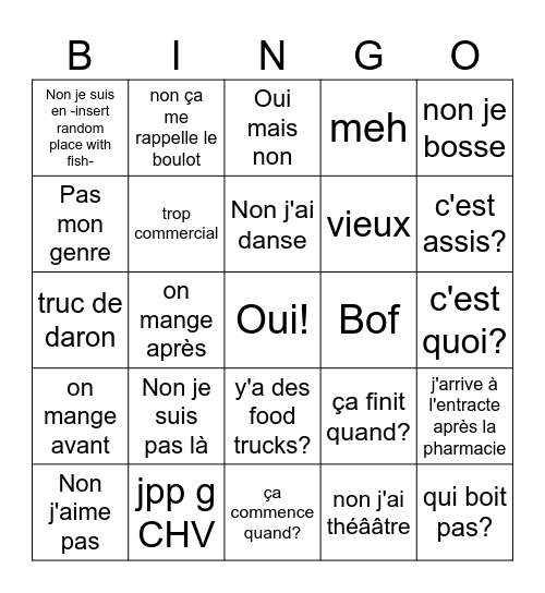 Hey ça vous dit d'aller à -insert event specs here- Bingo Card