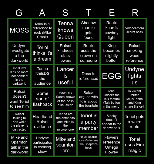 Deltarune Chapter 3 BINGO Card