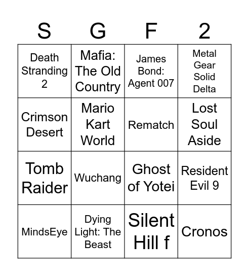 Summer Game Fest 2025 Bingo Card