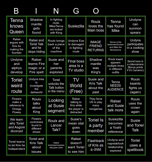 Deltarune Chapter 3 BINGO Card