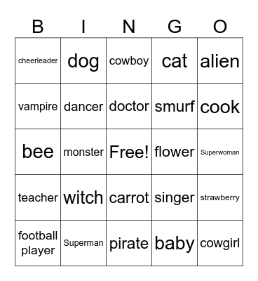Costumes Bingo Card