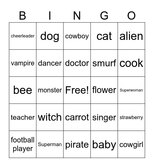 Costumes Bingo Card