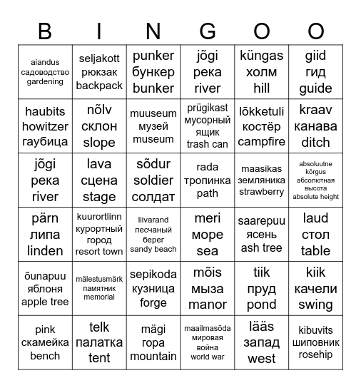 Sinimäe jalutuskäik Bingo Card